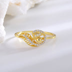 SR0007 S925Silver plating14K Gold Feather Inlaid Zircon Hollow Ring for Women Elegant Simple Design