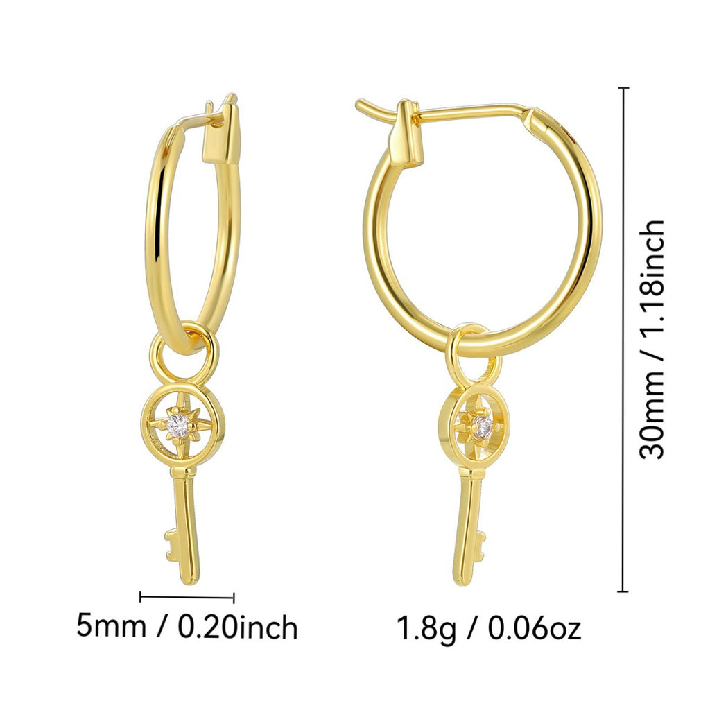 E0831 Creative Design Earrings for Women with Zircon Key Pendant Earrings