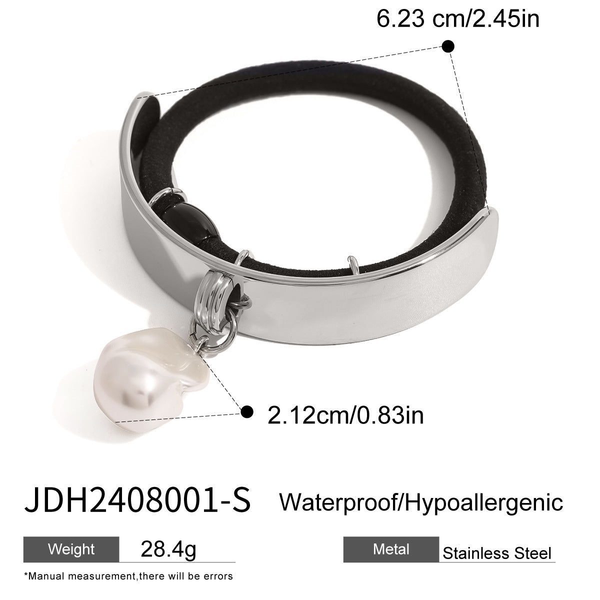 2H Stainless Steel Pearl Pendant Hair Tie Export Sweet Cool Metal Hair Rope Versatile Hair Accessory