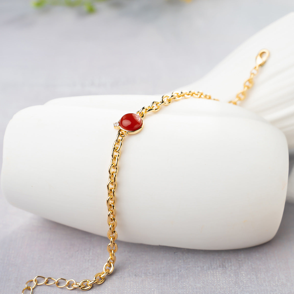B0036 Exaggerated Natural Stone Round Bracelet for Women Bohemian Thick Chain Short Jewelry