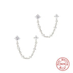 S925Pure Silver Wind Tassel Ear Thread Chain Style Single Diamond Pearl Earrings Stud Hot Selling Wind Ear Jewelry