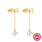 S925Sterling Silver Tassel Long Bowknot Inlaid Diamond Ear Thread Earrings Star Moon Stud Earrings for Women