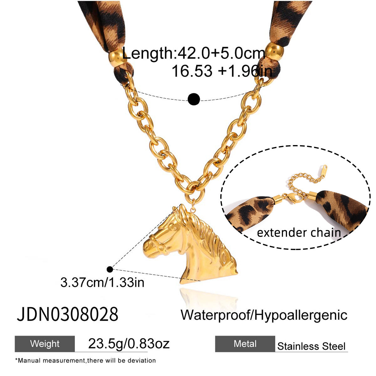 2H Leopard Print Silk Scarf Horse Necklace Pendant Accessories Female Clavicle Chain Stainless Steel Jewelry