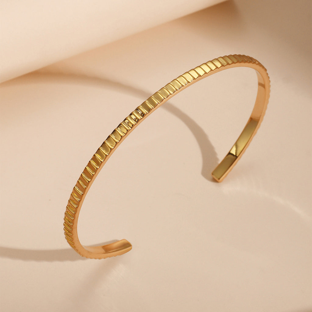 B0002 Simple Personality Gear Bracelet for Women Copper Plated18K Gold Open Adjustable Smooth Bracelet