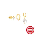 Pearl and Zircon Hoop 925 Sterling Silver Earring Set — craftsmanship detail — jewelry finish and design detail