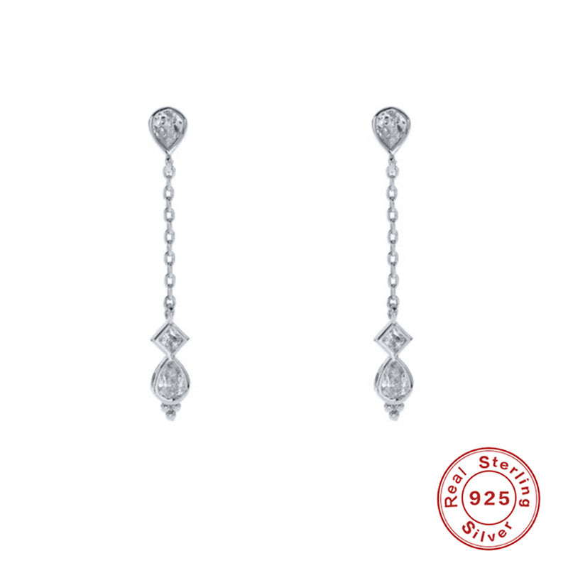 S925Sterling Silver Tassel Chain Inlaid Diamond Earrings Studs Ear Lines Japanese and Korean Ear Jewelry