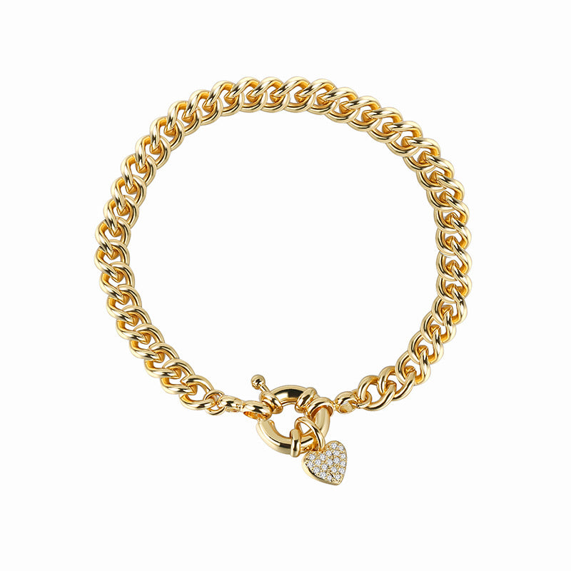 B0100 Fashion Retro Copper Gold-Plated Heart-Shaped Micro-Paved Zircon Bracelet for Women Wholesale
