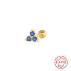 S925Sterling Silver Geometric Triangle Inlaid Diamond Colorful Piercing Threaded Earrings Hot-Selling Mini Ear Bone Stud Earrings for Women