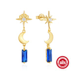 New925Sterling Silver Heart Eight-Pointed Star Inlaid Diamond Crescent Earrings Jewelry Colorful Diamond Stud Earrings