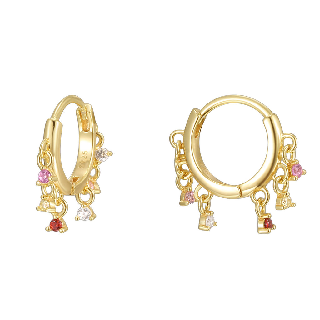 SE0245 S925Silver Ferris Wheel Hoop Earrings with Zircon Inlay Pure Silver Ear Jewelry