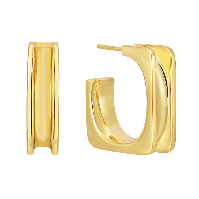 E0702 Geometric Square Fashion Earrings for Women Copper Plated Real Gold Smooth Earrings