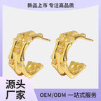 E0850 Bamboo Zircon Earrings Fashionable Elegant Retro Multi-layer Half-round C Shaped Ear Studs