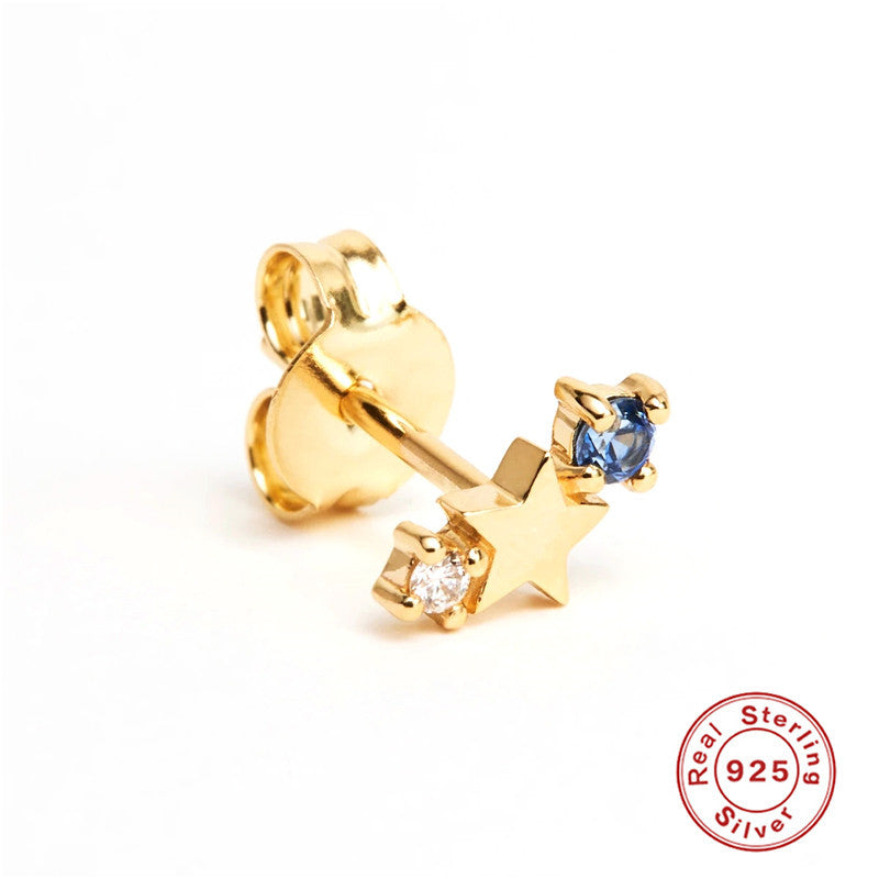 S925Sterling Silver Five-Pointed Star Zodiac Birthstone Inlaid Diamond Stud Earrings Creative Earrings Jewelry