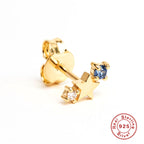 S925Sterling Silver Five-Pointed Star Zodiac Birthstone Inlaid Diamond Stud Earrings Creative Earrings Jewelry