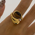 Stainless Steel Water Drop Pearl Ring Tiger Eye Stone ring
