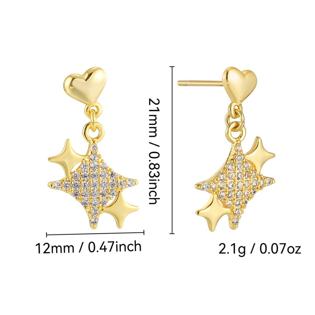 E0746 Korean Style Fashion Heart Earrings for Women Shiny Star Zirconia Earrings