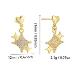 E0746 Korean Style Fashion Heart Earrings for Women Shiny Star Zirconia Earrings
