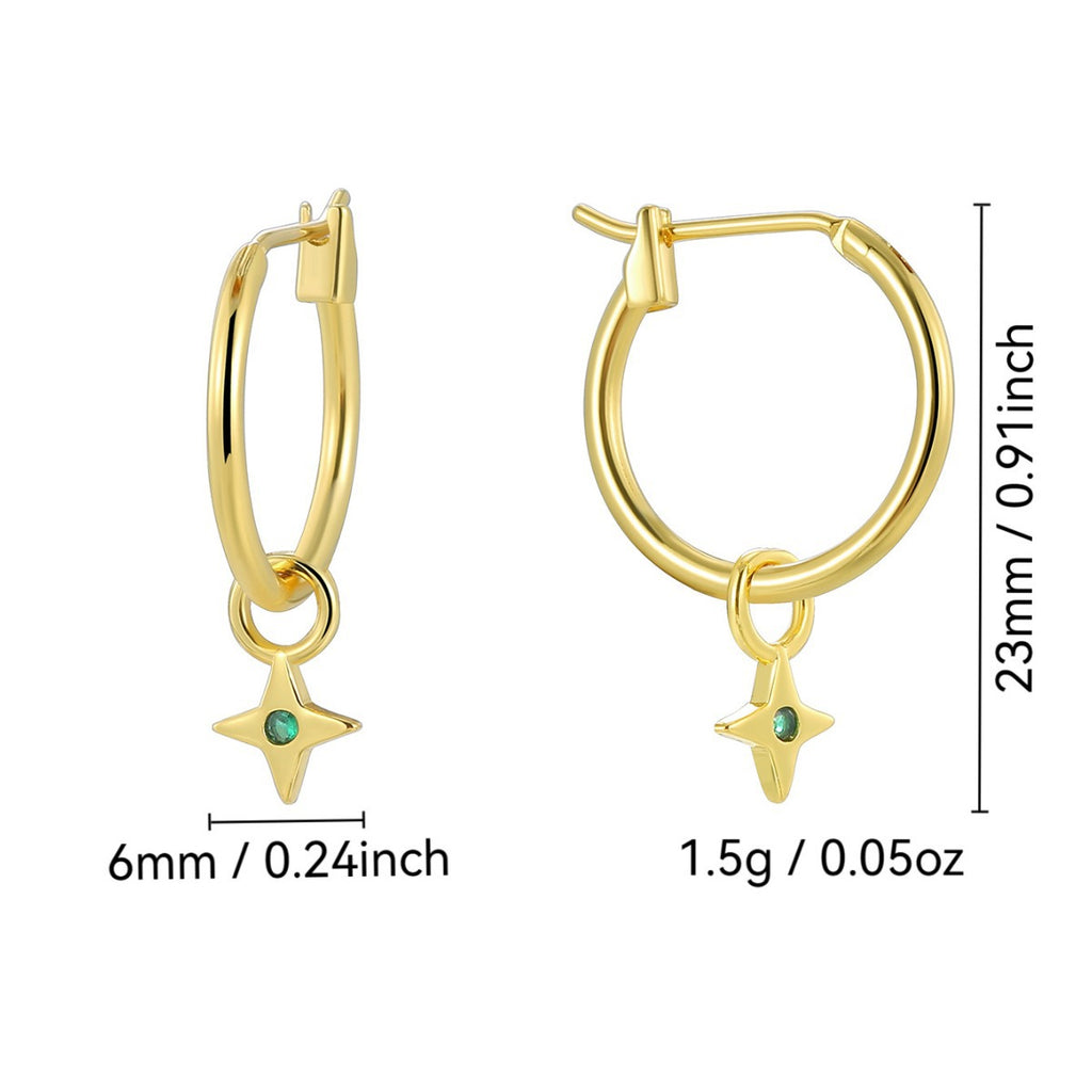 E0804 Fashion Trendy Designer Earrings for Women Copper Plated18K Gold Little Star Inlaid Green Zircon Earrings