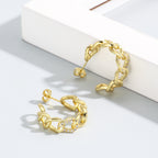 E0097 Exaggerated Hip-Hop Style Hollow Zirconia Stud Earrings for Women with Gold-Plated Chain