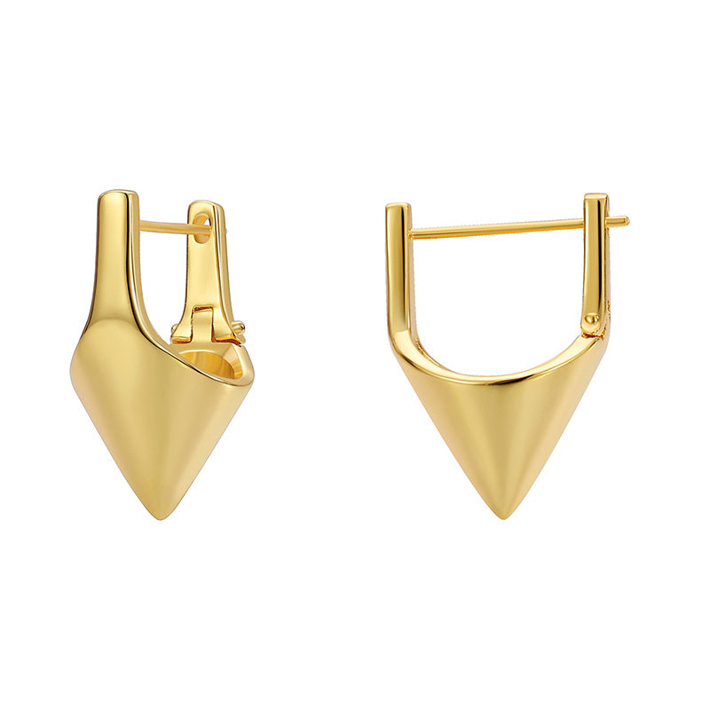 E0681 Minimalist Geometric Cone-Shaped Earrings for Women, Copper Gold-Plated, Fashionable and Cool Ear Hooks