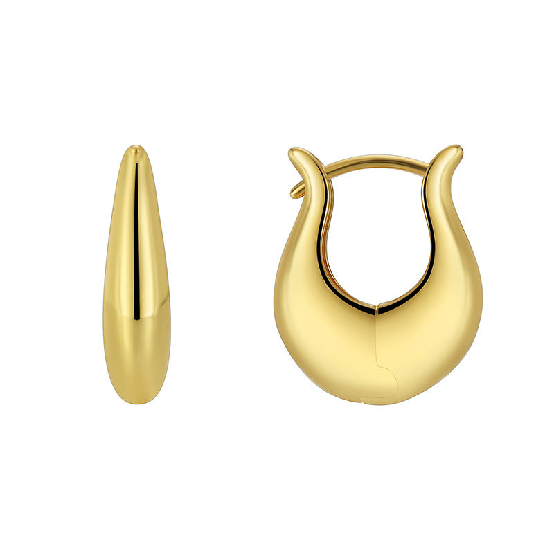 E0585 Simple Retro Earrings for Women, Brass Gold-Plated, Elegant Smooth Metal Texture Ear Jewelry
