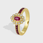 R0377 Fashion Retro Red Zircon Ring for Women Brass Gold-Plated Tail Ring