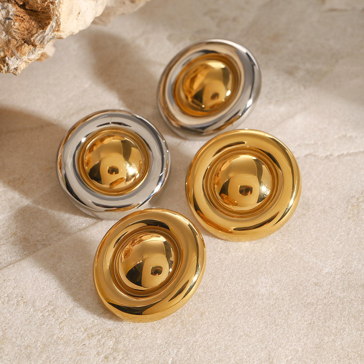 2H Stainless Steel18K Gold Stainless Steel Smooth Retro Simple Versatile Circle Earrings Jewelry