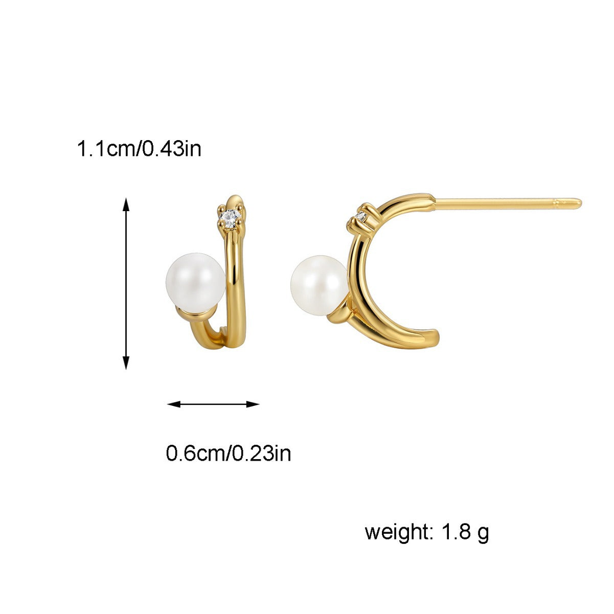 E0463 Minimalist Design Style Earrings for Women Fashion Retro Curved Shell Pearl Zircon Earrings
