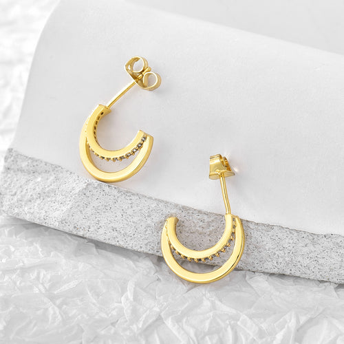 18K Gold-Plated Brass Layered CZ Earrings in a gold-tone brass finish
