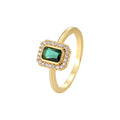 Gold-Plated Brass Square Green CZ Ring with Cubic zirconia Detail with a geometric design profile