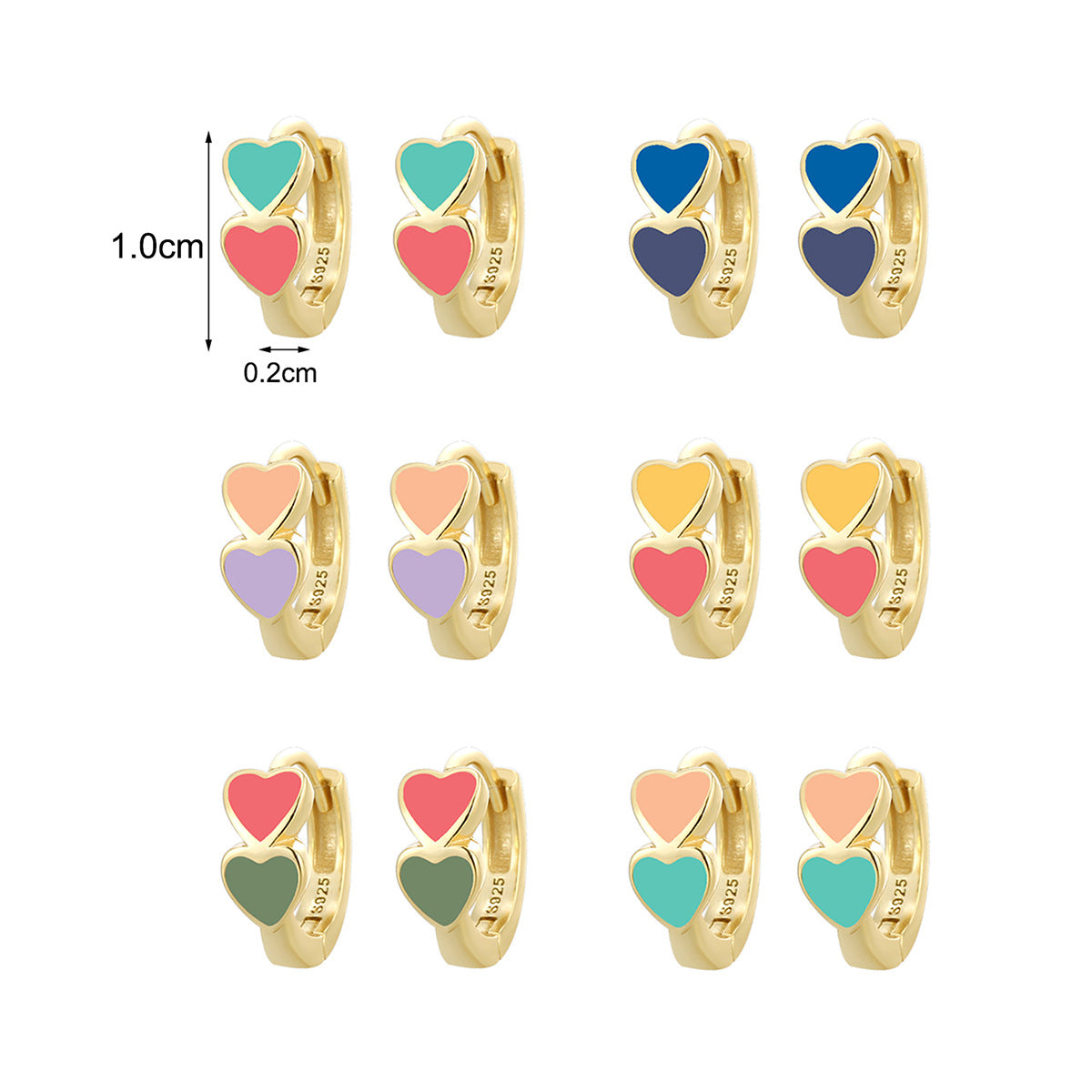SE0131 S925Silver plating14K Gold Double Heart Colorful Resin Earrings for Women Fashion Simple Ear Accessories