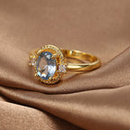 R0339 French New Style Exquisite Fashion Ring for Women, Copper Plated with Real Gold, Oval Zircon