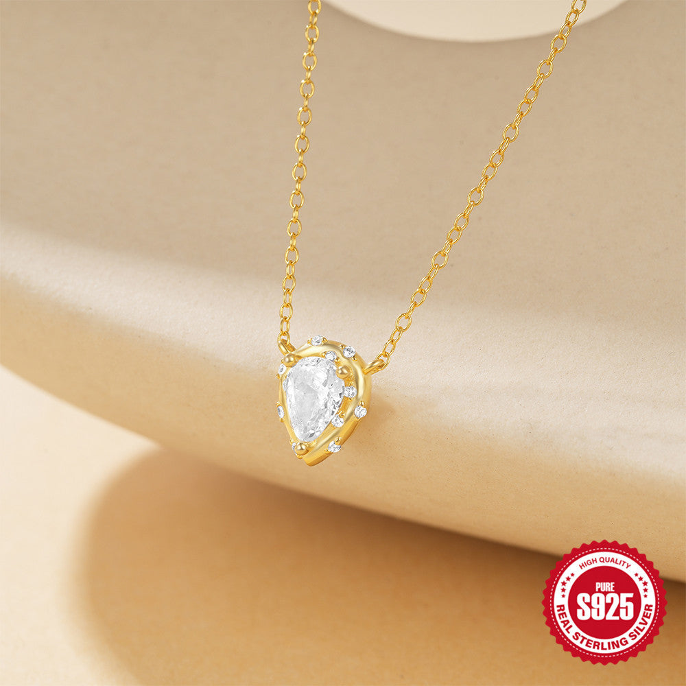 S925 Sterling Silver Water Drop Collarbone Necklace With Zircon