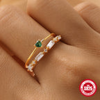 S925Sterling Silver Heart Flower Inlaid Diamond Open Ring Korean Style Opal Index Finger Ring
