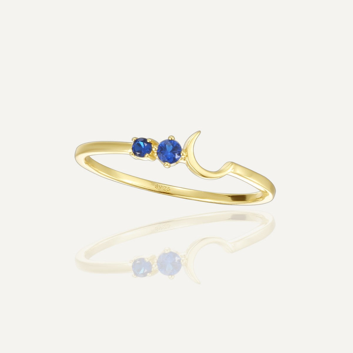 SR0052 S925Silver Moon Blue Star Design Sense Simple Thin Ring
