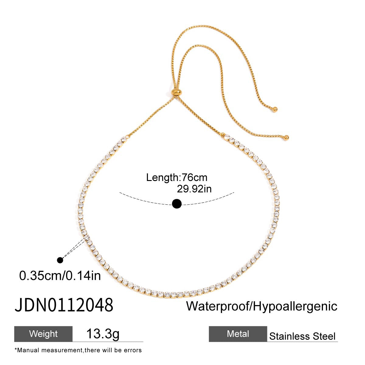 Stainless Steel Zircon Full Diamond Necklace for Women, Non-Fading Collarbone Chain, Short Necklace Jewelry