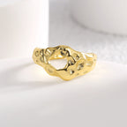 R0471 Exaggerated Irregular Concave-Convex Surface Design Ring for Women Brass Gold-Plated Ring