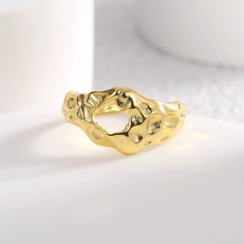 R0471 Exaggerated Irregular Concave-Convex Surface Design Ring for Women Brass Gold-Plated Ring