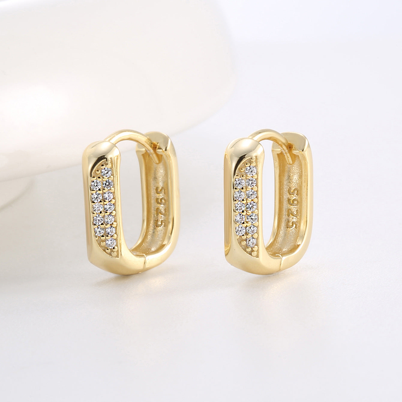 SE0084 S925Silver Simple U Shaped Zirconia Earrings for Women Plated14K New Gold Earrings