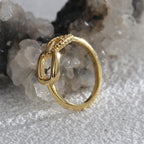 R0565 Fashion Simple Elegant Asymmetric Ring for Women Brass Gold-Plated Lock Buckle Striped Ring