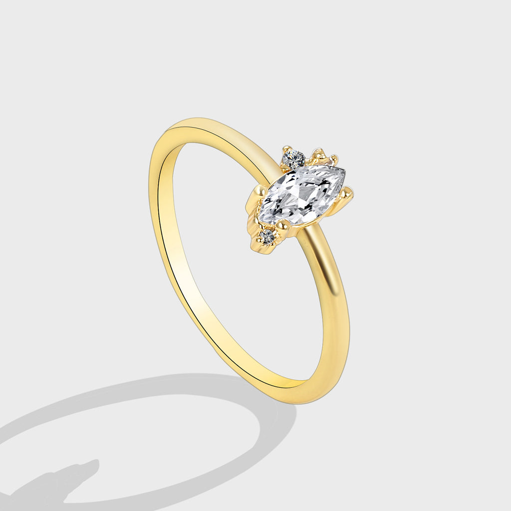 R0256 Plating18K Real Gold Horse Eye Zircon Ring for Women Minimalist Stacking Band Cool Simple Tail Ring