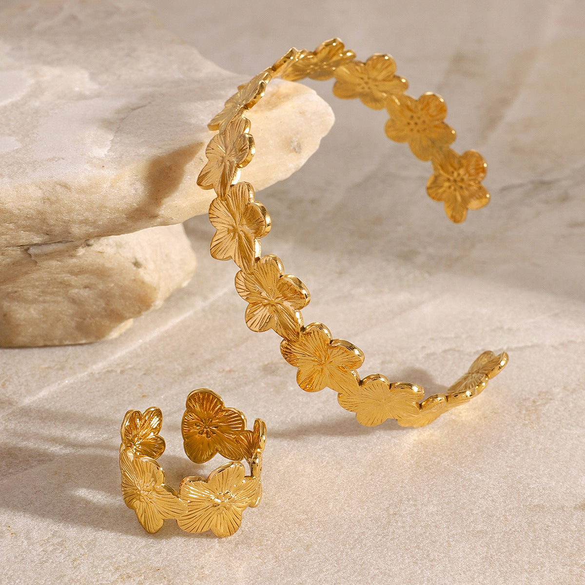 Stainless Steel Flower Open Bracelet Ring rings