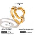 Cubic Zirconia Ribbed Stainless Steel Gold-Plated Ring — alternate product view — jewelry finish and design detail