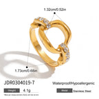 Rhinestone Ribbed Ring Non-Fading Jewelry Stainless Steel