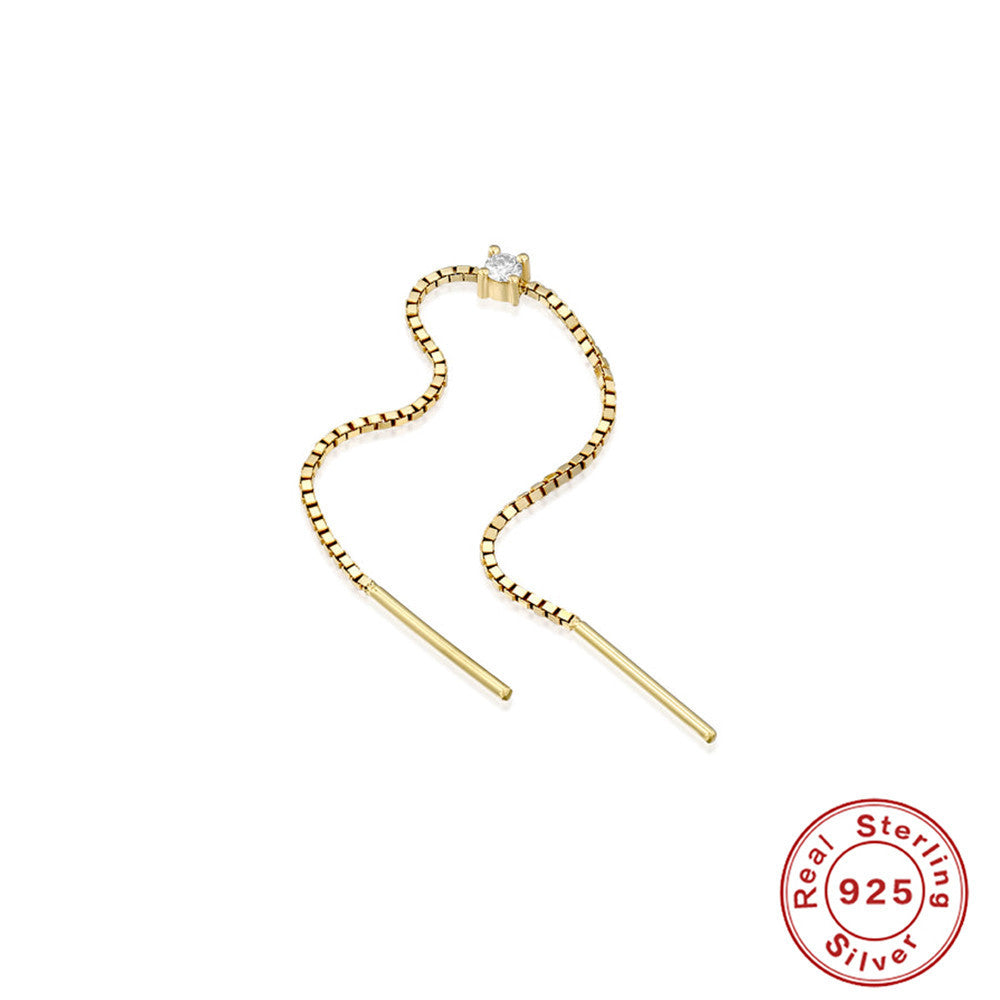 S925Sterling Silver Four-Prong Inlaid Diamond Chain Tassel Earrings Stud Fashion Earrings