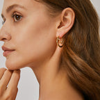 E0408 Brass Gold-Plated Faceted Bead Hoop Earrings for Women Chain Hollow Round Ear Jewelry