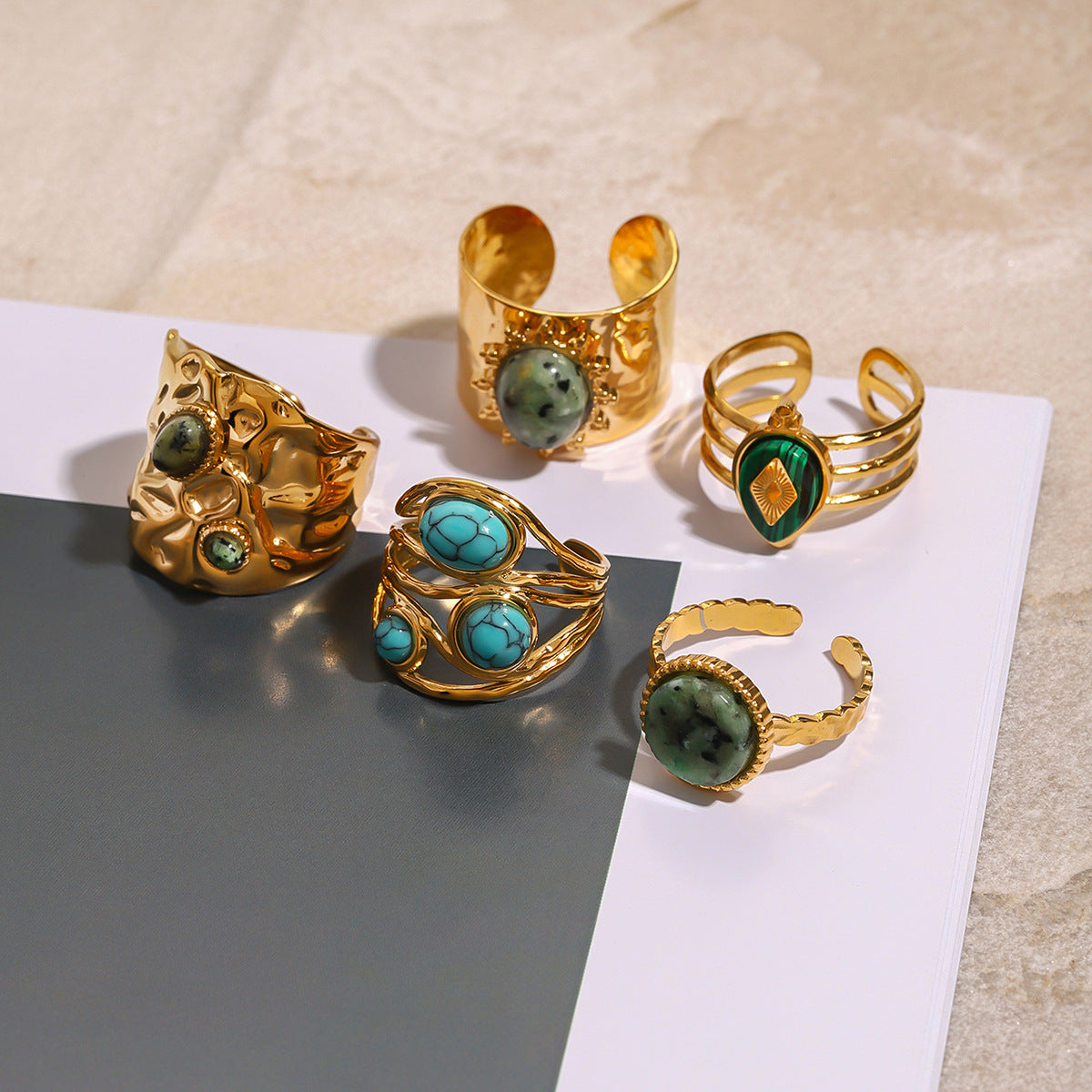 Stainless Steel Natural Stone Turquoise Ring ring