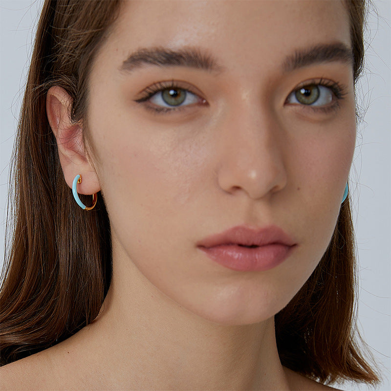 E0500 French Fashion Simple Design Earrings for Women Copper Gold Plated Minimalist Resin Hoop Earrings