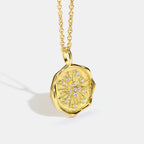 Star Postmark Round Pendant Necklace Simple Design Retro Collarbone Chain for Women