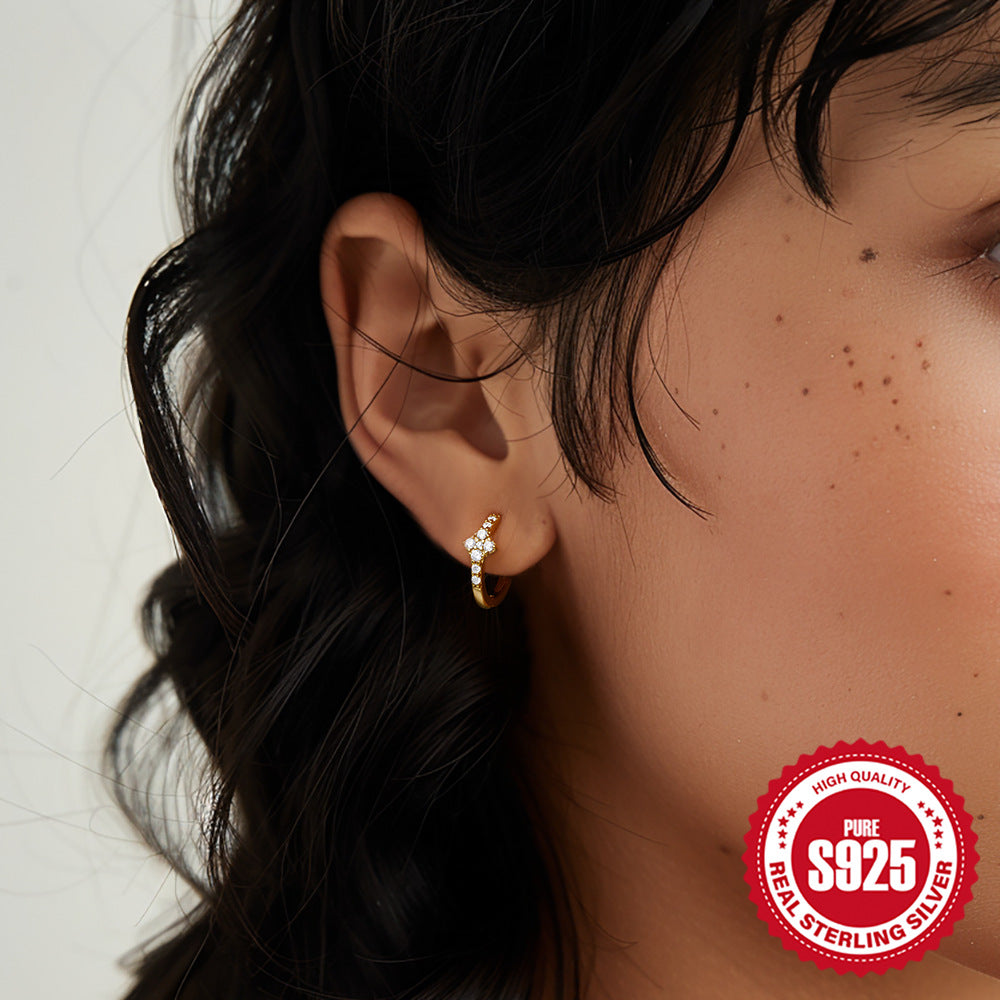 S925Sterling Silver Inlaid Diamond Floral Hoop Earrings Hot Sale Simple Daily Matching Classic Earrings